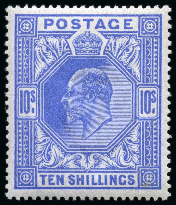 Stamp of Great Britain » King Edward VII » 1911-13 Somerset House Issues 1911-13 Somerset house 10/- deep blue, a superbly fresh unmounted mint example