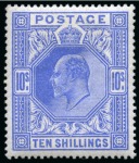 Stamp of Great Britain » King Edward VII » 1911-13 Somerset House Issues 1911-13 Somerset house 10/- blue, a superbly fresh unmounted mint example