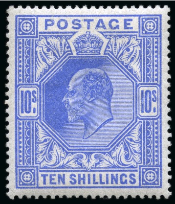 Stamp of Great Britain » King Edward VII » 1911-13 Somerset House Issues 1911-13 Somerset house 10/- blue, a superbly fresh unmounted mint example