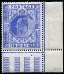 Stamp of Great Britain » King Edward VII » 1911-13 Somerset House Issues 1911-13 Somerset house 10/- Bright blue from the lower right corner, 