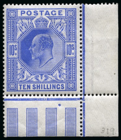 Stamp of Great Britain » King Edward VII » 1911-13 Somerset House Issues 1911-13 Somerset house 10/- Bright blue from the lower right corner, 