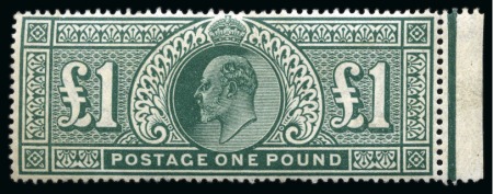 Stamp of Great Britain » King Edward VII » 1911-13 Somerset House Issues 1911-13 Somerset house £1 Deep Green from the right of the sheet, unmounted mint; very fine