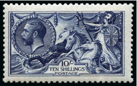 Stamp of Great Britain » King George V » 1913-19 Seahorse Issues 1913 Waterlow 10/- Indigo-blue, unmounted mint centred slightly left though a very fresh example.