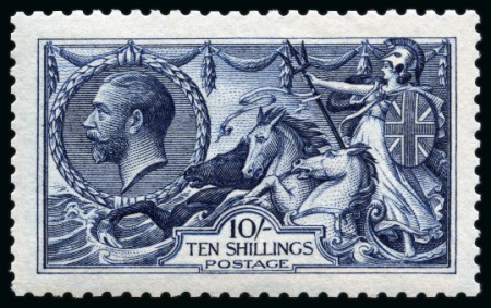 Stamp of Great Britain » King George V » 1913-19 Seahorse Issues 1913 Waterlow 10/- Indigo, unmounted mint, well centred and very fresh. 
