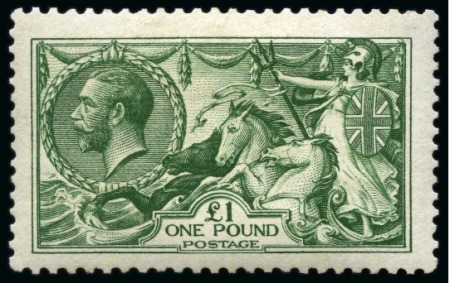 Stamp of Great Britain » King George V » 1913-19 Seahorse Issues 1913 waterlow £1 Deep green, unmounted mint, centred slightly low