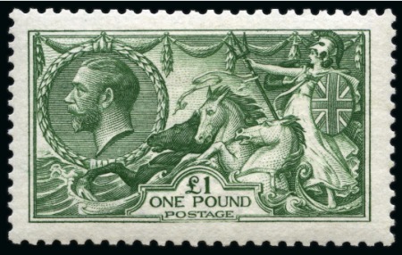 Stamp of Great Britain » King George V » 1913-19 Seahorse Issues 1913 Waterlow £1 Green, unmounted mint, centred slightly left, 