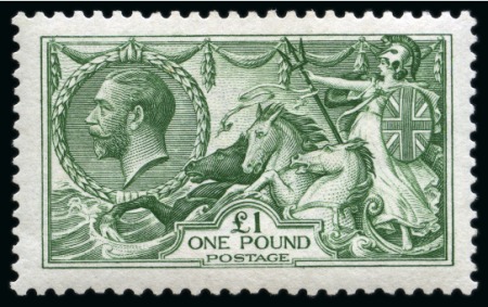 Stamp of Great Britain » King George V » 1913-19 Seahorse Issues 1913 Waterlow £1 dull Blue-green, a well centred superb and fresh unmounted mint 