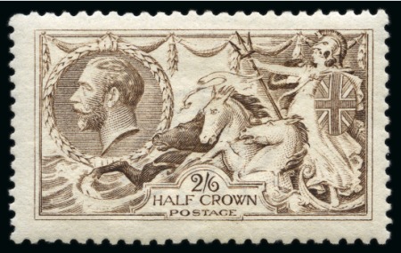 Stamp of Great Britain » King George V » 1913-19 Seahorse Issues 1915 De La Rue 2/6d. Grey Brown (worn plate); fresh unmounted mint.