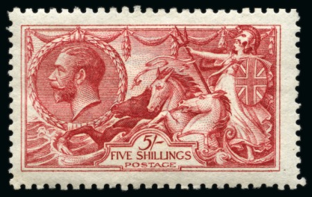Stamp of Great Britain » King George V » 1913-19 Seahorse Issues 1915 De La Rue 5/- Bright Carmine; superb fresh unmounted mint.