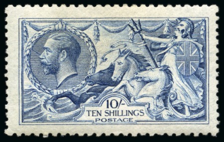 Stamp of Great Britain » King George V » 1913-19 Seahorse Issues 1915 De La Rue 10/- Blue, centred slightly right, unmounted mint; 