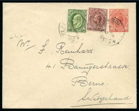 Stamp of Falkland Islands 1915 (Jul 21) 1d Postal stationery envelope uprated with KEVII 1904-12 1/2d and KGV 1912-20 1d