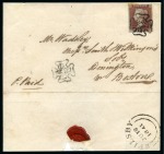 Stamp of Great Britain » 1841 1d Red 1841 1d Red pl.8 AG, very close to good margins, tied to 1841 (Jun 18) large part wrapper from Spilsby by black Maltese Cross with further strike adjacent