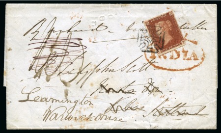 Stamp of Great Britain » Distinctive Maltese Cross Cancellations 1841 1d Red pl.32 LB, tied to 1843 entire from INDIA to Kelso, redirected with the 1d tied by distinctive Kelso Maltese Cross 