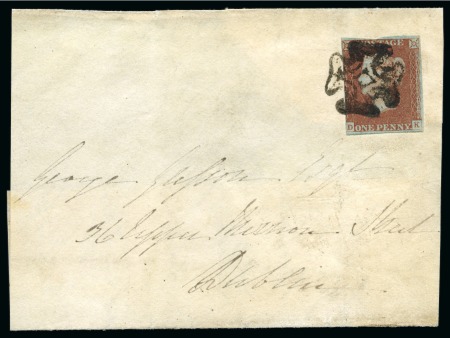 Stamp of Great Britain » Distinctive Maltese Cross Cancellations 1841 1d Red pl.23 DK tied to part envelope from Moate to Dublin (Ireland) by distinctive Moate Maltese Cross