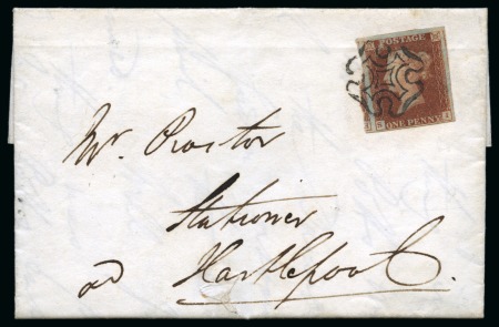 Stamp of Great Britain » Distinctive Maltese Cross Cancellations 1841 1d Red pl.9 SI, fine to huge margins, tied to 1841 (Sep 1) entire tied by crisp distinctive Darlington Maltese Cross