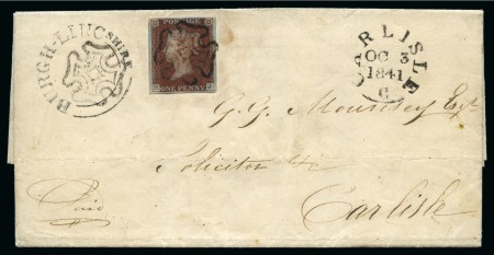 Stamp of Great Britain » 1840 1d Black and 1d Red plates 1a to 11 1841 1d Red pl.10 HJ on cover placed contrary to regulations at top left cancelled at the Spilsby office with further strike of the MC adjacent