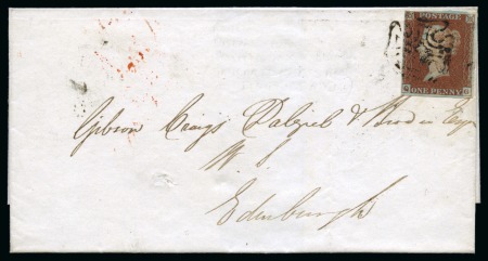 Stamp of Great Britain » Distinctive Maltese Cross Cancellations 1841 1d Red QG, close to good margins, tied to 1843 (Sep 8) wrapper by distinctive Biggar Maltese Cross