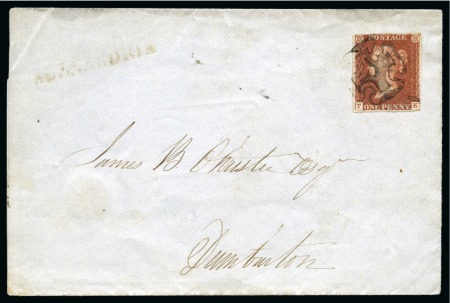 Stamp of Great Britain » Distinctive Maltese Cross Cancellations 1841 1d Red pl.31 TK tied to 1843 (Dec 2) wrapper by distinctive Alexandria Maltese Cross 