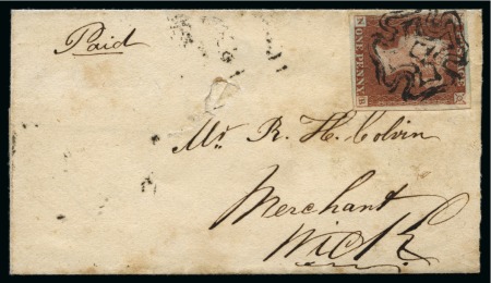 Stamp of Great Britain » 1841 1d Red 1841 1d Red pl.27 NB tied to small lettersheet from Huna to Wick (Scotland) by doubled outer line Maltese Cross