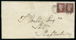Stamp of Great Britain » 1841 1d Red 1841 1d Red pl.45 pair tied to 1844 (Sep 8) wrapper from Castle Cary by late usage of the black Maltese Cross