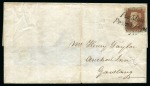 Stamp of Great Britain » Penny Post Postmarks Used As Cancellations 1841 1d Red pl.33 MD tied to 1842 large part wrapper by blue Maltese Cross and black "Poulton / Penny Post" hs