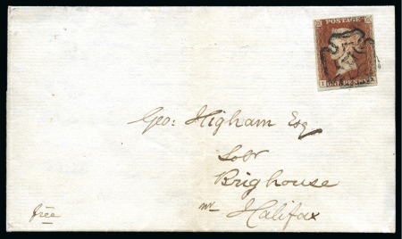 Stamp of Great Britain » Distinctive Maltese Cross Cancellations 1841 1d Red IA tied to 1842 entire by distinctive black York Maltese Cross