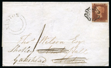 Stamp of Great Britain » 1841 1d Red 1841 1d Red pl.5 JA, state II, tied to 1841 (Sep 20) wrapper from Carlisle to Alton by black Maltese Cross