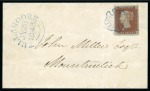 Stamp of Great Britain » Coloured Maltese Cross Cancellations 1841 1d Red DB tied to 1843 (Jul 28) wrapper from Tullamore to Mountmellick (Ireland) by neat blue Maltese Cross