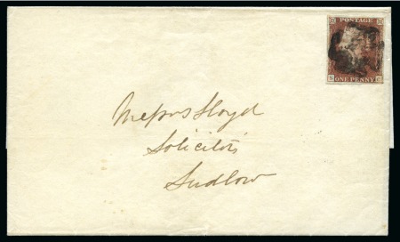 Stamp of Great Britain » Distinctive Maltese Cross Cancellations 1841 1d Red pl.11 SC, fine to good margins, tied to wrapper by distinctive Knighton Maltese Cross