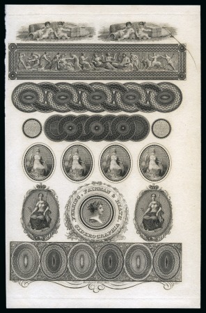 Stamp of Great Britain » Line Engraved Essays, Plate Proofs, Colour Trials and Reprints 1819 (Dec) Printed proof (13x21cm) on paper from the very rare "prevention of forgery" article by Perkins Bacon & Co