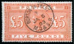 Stamp of Great Britain » 1855-1900 Surface Printed » 1867-83 High Values 1867-83 £5 Orange BG on white paper, neatly cancelled by "BURTON ON TRENT" cds