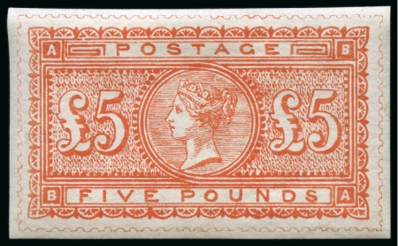 Stamp of Great Britain » 1855-1900 Surface Printed » 1883-84 & 1888 High Values De La Rue's Fourth Scheme showing the proposed designs of the 1883-84 Lilac and Greens & 1882-84 High Values, examples of each value from 1/2d to £5