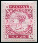 Stamp of Great Britain » 1855-1900 Surface Printed » 1883-84 & 1888 High Values De La Rue's Fourth Scheme showing the proposed designs of the 1883-84 Lilac and Greens & 1882-84 High Values, examples of each value from 1/2d to £5
