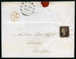 Stamp of Great Britain » 1840 1d Black and 1d Red plates 1a to 11 1840 1d Black pl.1b AC tied to 1840 (Oct 29) entire from Caernarvon (Wales) by vivid red MC