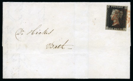 Stamp of Great Britain » 1840 1d Black and 1d Red plates 1a to 11 1840 1d Black pl.5 DI, good margins, tied to 1840 (Aug 26) lettersheet from London to Bath with neat red Maltese Cross