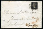Stamp of Great Britain » Distinctive Maltese Cross Cancellations 1840 1d Black pl.5 QI, tied to 1840 (Feb 14) wrapper by two strikes of the distinctive Wotton-under-Edge Maltese Cross in black