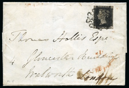 Stamp of Great Britain » Distinctive Maltese Cross Cancellations 1840 1d Black pl.5 QI, tied to 1840 (Feb 14) wrapper by two strikes of the distinctive Wotton-under-Edge Maltese Cross in black