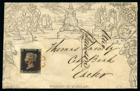 Stamp of Great Britain » 1840 1d Black and 1d Red plates 1a to 11 1840 1d Black pl.2 GH on 1840 (Aug) 1d Mulready envelope from Yealmpton, tied by red Maltese Cross but Britannia left uncancelled contrary to regulations