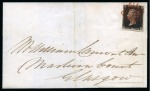 Stamp of Great Britain » 1840 1d Black and 1d Red plates 1a to 11 1840 1d Intense Black pl.1b RE ("NE" joined) tied to 1840 (Sep 6) wrapper from Edinburgh by crisp and vivid red Maltese Cross