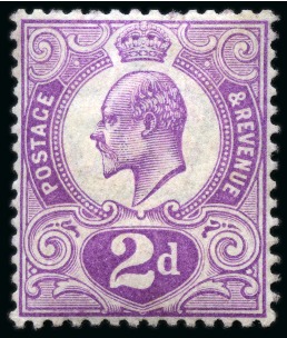 Stamp of Great Britain » King Edward VII » 1902-10 De La Rue Issues 1910 2d Tyrian Plum, prepared for use by De La Rue but not issued, with large part original gum
