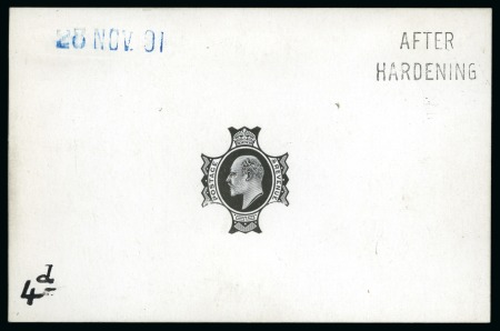 Stamp of Great Britain » King Edward VII » 1902-10 De La Rue Issues 1902-10 De La Rue 4d head plate die proof in black on white glazed card