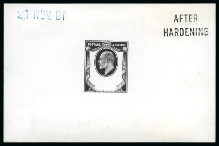 Stamp of Great Britain » King Edward VII » 1902-10 De La Rue Issues 1902-10 De La Rue 1 1/2d die proof in black on white glazed card