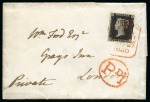 Stamp of Great Britain » 1840 1d Black and 1d Red plates 1a to 11 1840 1d Black pl.4 MJ tied to 1840 (Jul) wrapper from Brighton to London by light Maltese Cross in a mixture of red and black inks