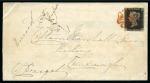 Stamp of Great Britain » Distinctive Maltese Cross Cancellations 1840 1d Black pl.2 NK tied to 1840 (Aug) wrapper by distinctive double-lined Craughwell Maltese Cross in red