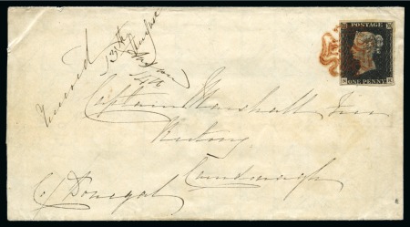 Stamp of Great Britain » Distinctive Maltese Cross Cancellations 1840 1d Black pl.2 NK tied to 1840 (Aug) wrapper by distinctive double-lined Craughwell Maltese Cross in red