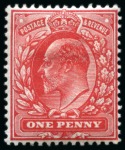 Stamp of Great Britain » King Edward VII » 1902-10 De La Rue Issues 1906 1d Perforated colour trial in carmine on gummed, crown watermarked paper
