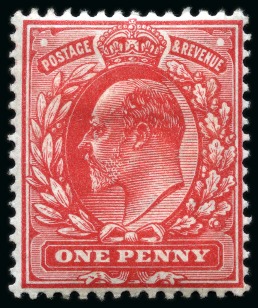 Stamp of Great Britain » King Edward VII » 1902-10 De La Rue Issues 1906 1d Perforated colour trial in carmine on gummed, crown watermarked paper