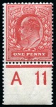 Stamp of Great Britain » King Edward VII » 1911 Harrison & Sons Issues 1911 Harrison 1d aniline rose mint nh control "A11"