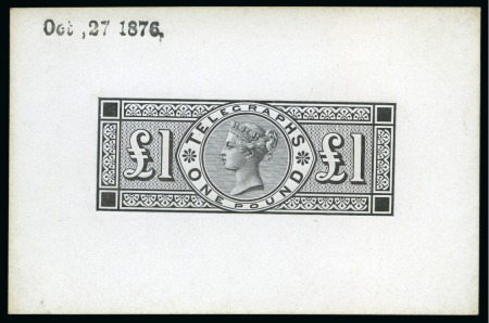 Stamp of Great Britain » Telegraphs 1877  £1 Telegraph Die proof in black on glazed card