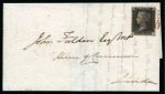 Stamp of Great Britain » Change of Cancellation Ink 1840 1d Black pl.5 CC, state 2, tied to 1841 (Feb 16) lettersheet to the House of Commons by red Maltese Cross, late usage